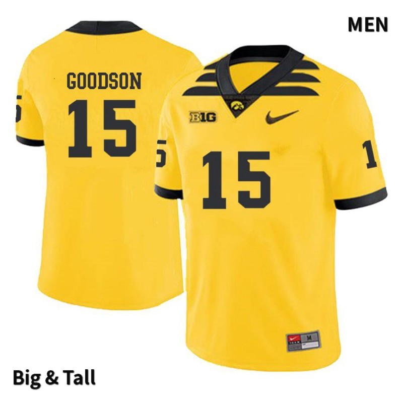Men's Iowa Hawkeyes NCAA #15 Tyler Goodson Yellow Authentic Nike Big & Tall Alumni Stitched College Football Jersey HI34L46HV